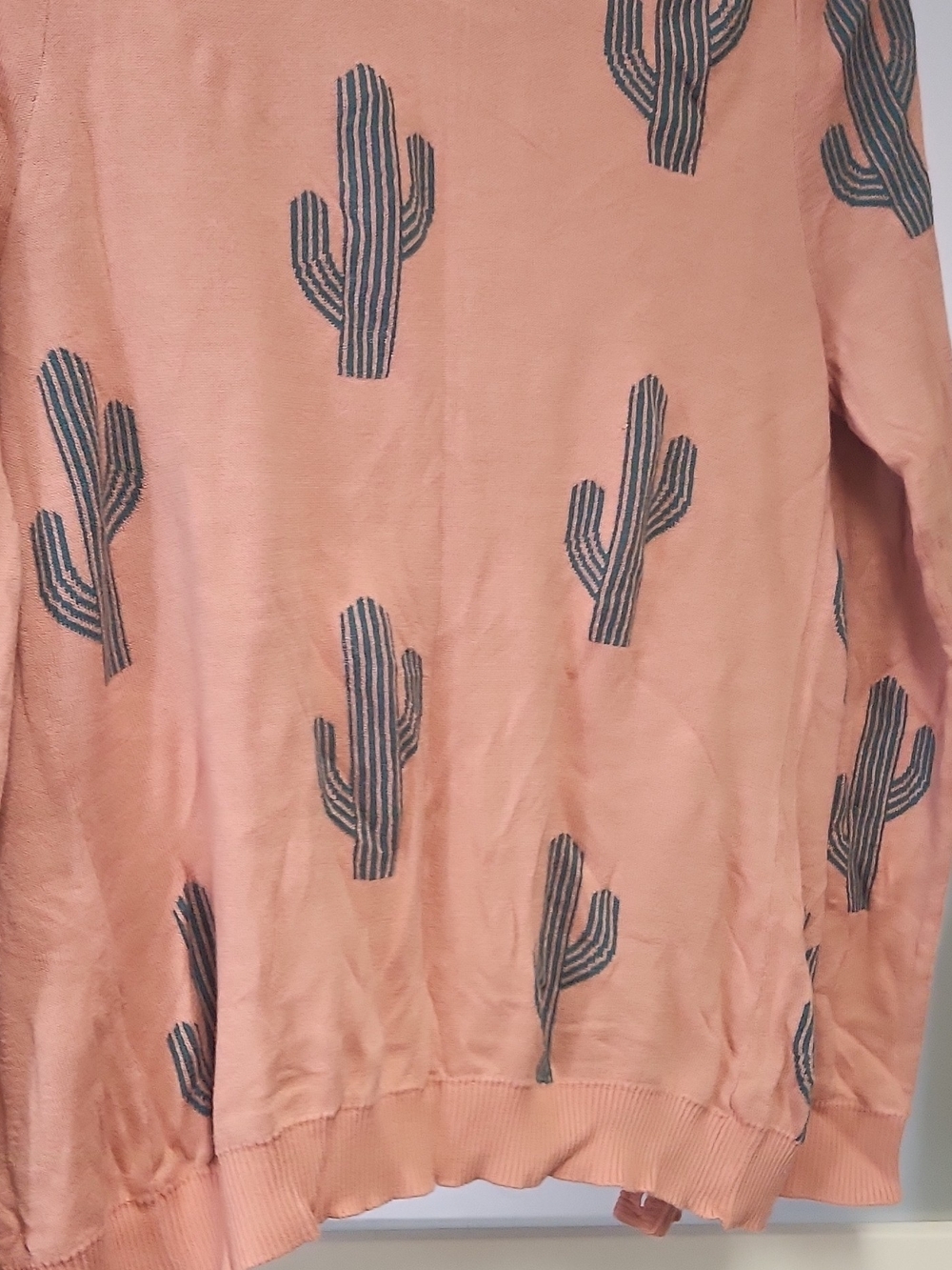 Modcloth Pink Cardigan with Teal Cactus Details - Picture 2 of 5